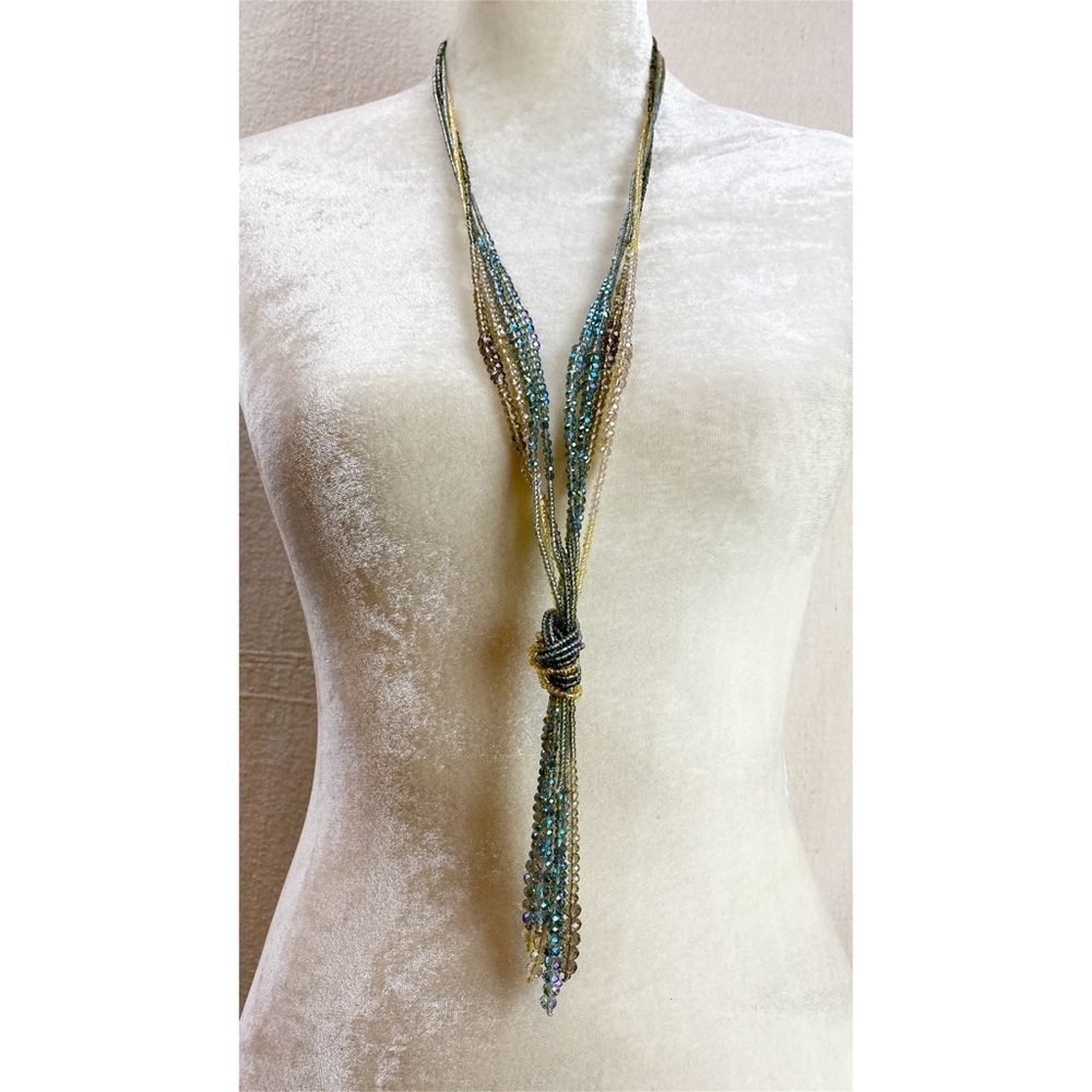 Vintage AB Multicolor Crystal Long Tassel Multi Strand Beaded Necklace